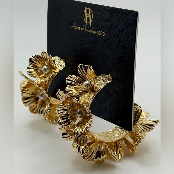 House of Harlow 1960 Jewelry - House of Harlow 1960 Gold Floral Statement Hoops